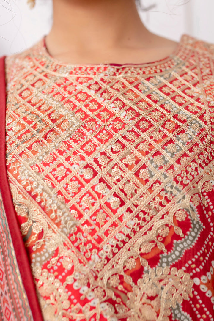 Women's Red Rayon Foil Straight Kurta Pant and Dupatta With Fancy Potli Set