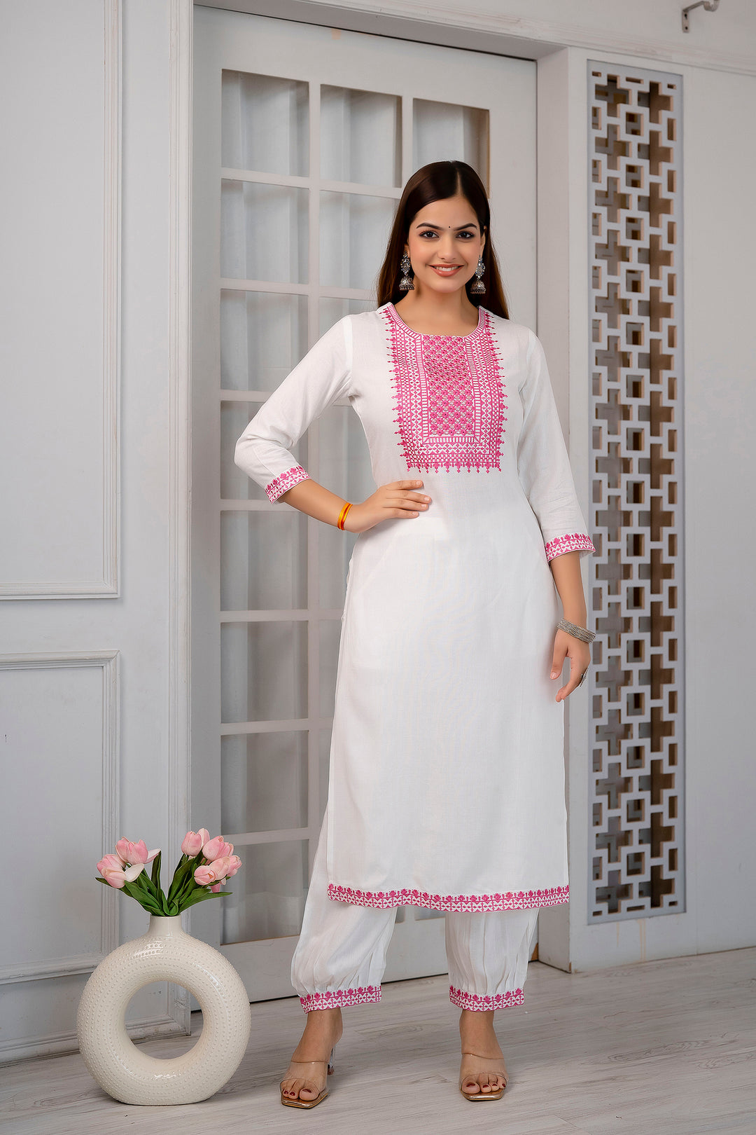 Women's Rayon White Straight Kurta Afghani Salwar and Dupatta Set