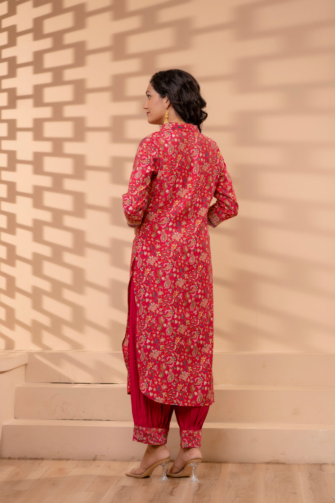 Women's Muslin Pink Straight Kurta & Afghani Salwar Set