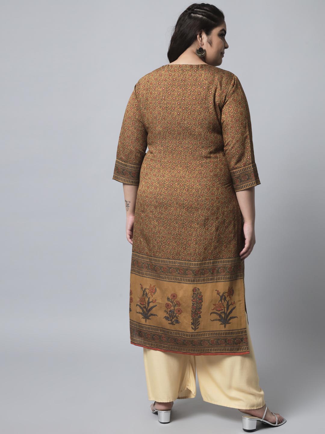 Women's Brown Silk Blend Straight Kurta