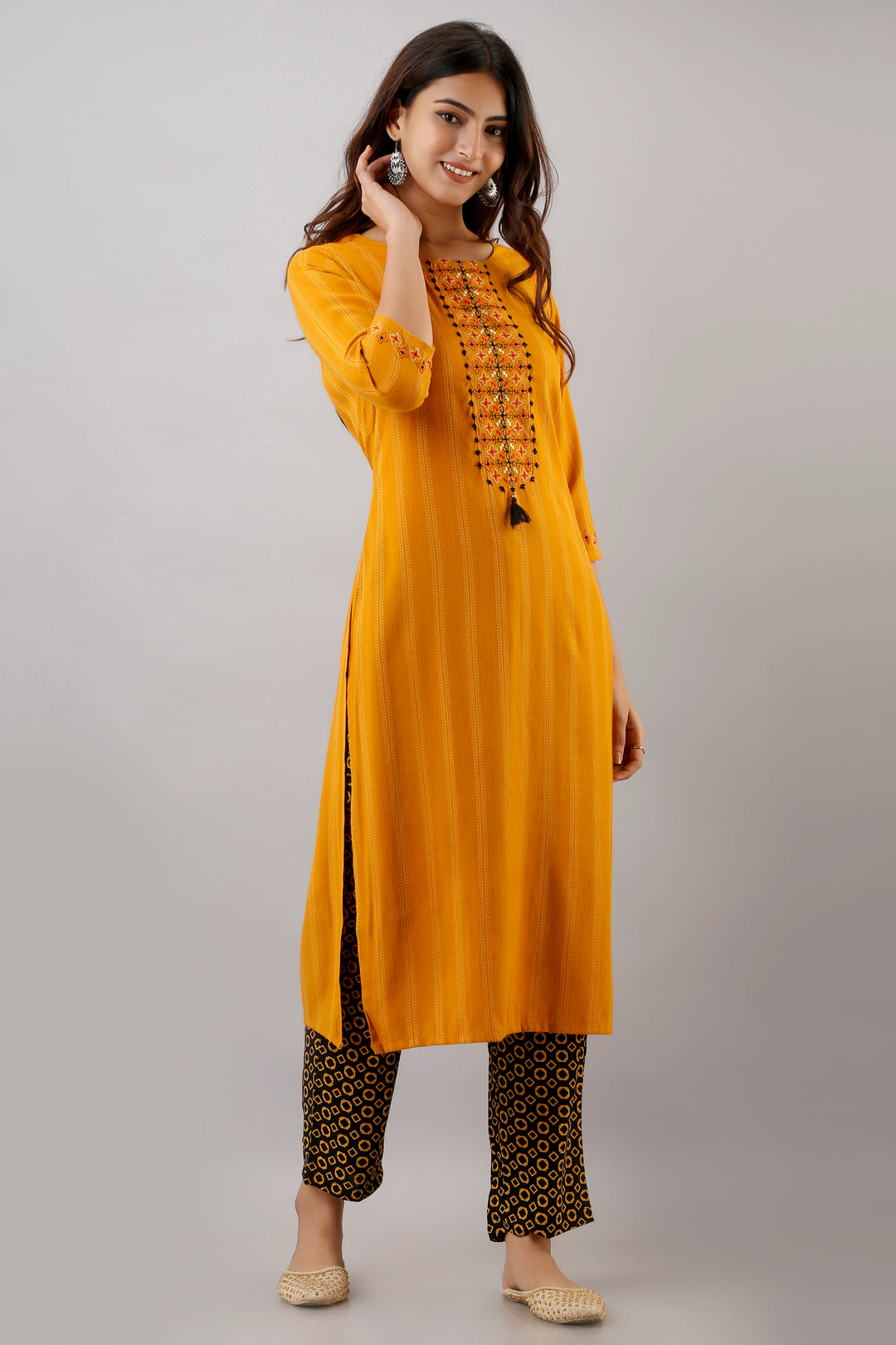 Mustard Color Rayon Straight Womens Kurta with Pant