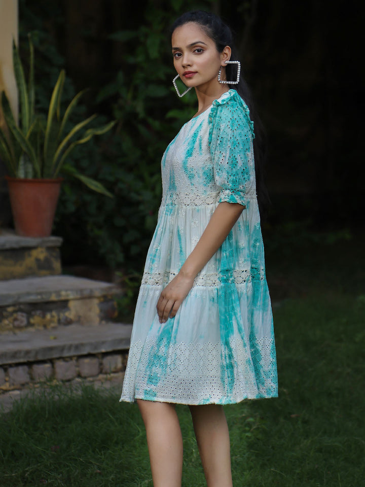 Women Anarkali White Tie & Dye Midi Dress