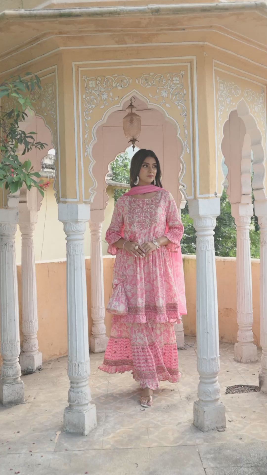 Women's Pink Color Rayon A-Line Kurta Sharara and Dupatta Set