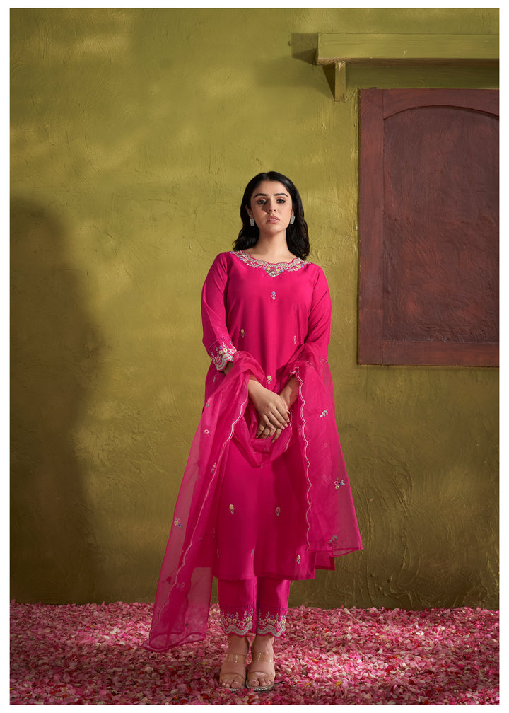 Women's Rani Pink  Kurta, Pant & Dupatta Set