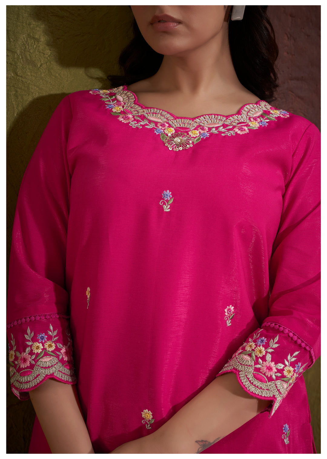 Women's Rani Pink  Kurta, Pant & Dupatta Set