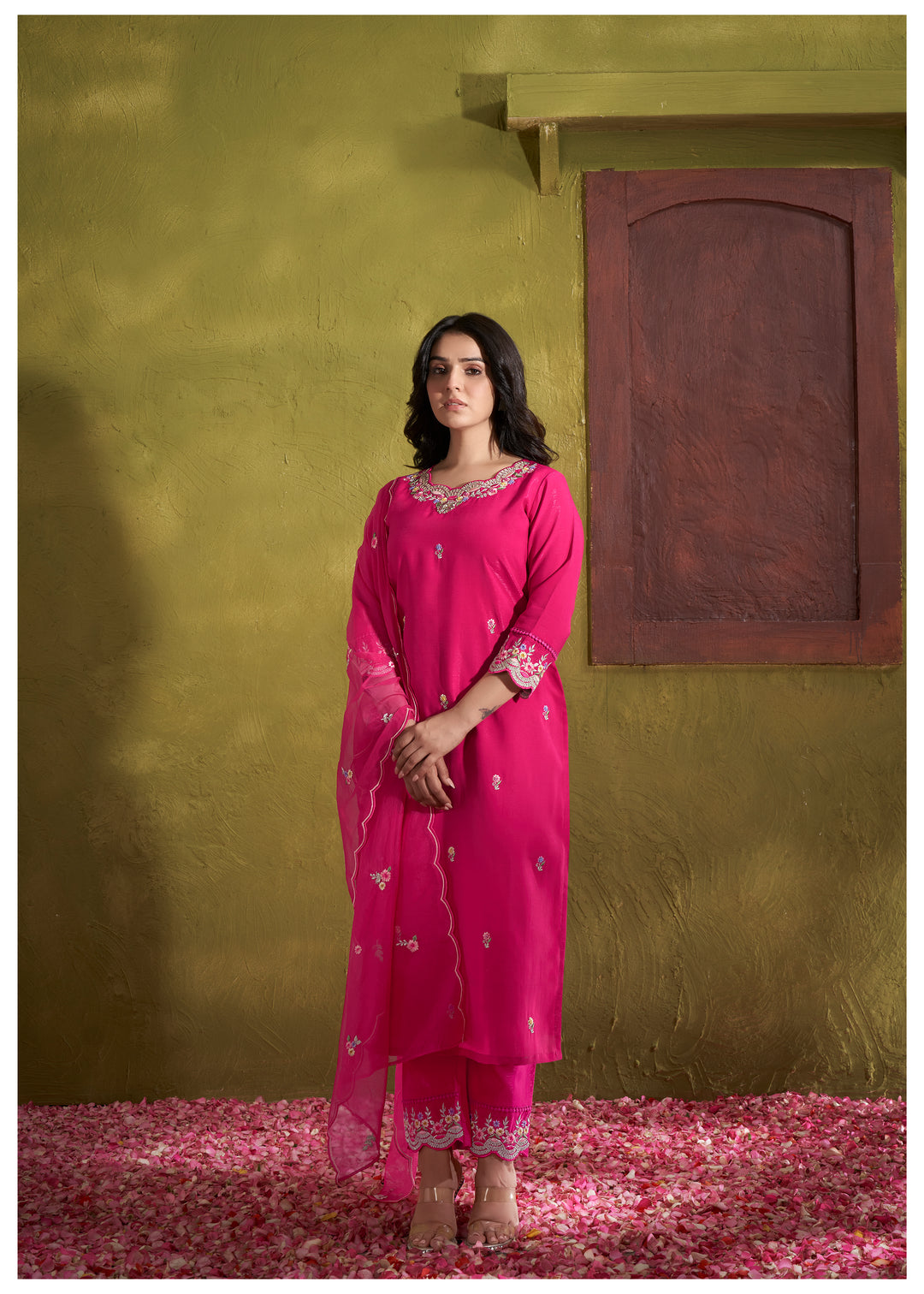 Women's Rani Pink  Kurta, Pant & Dupatta Set