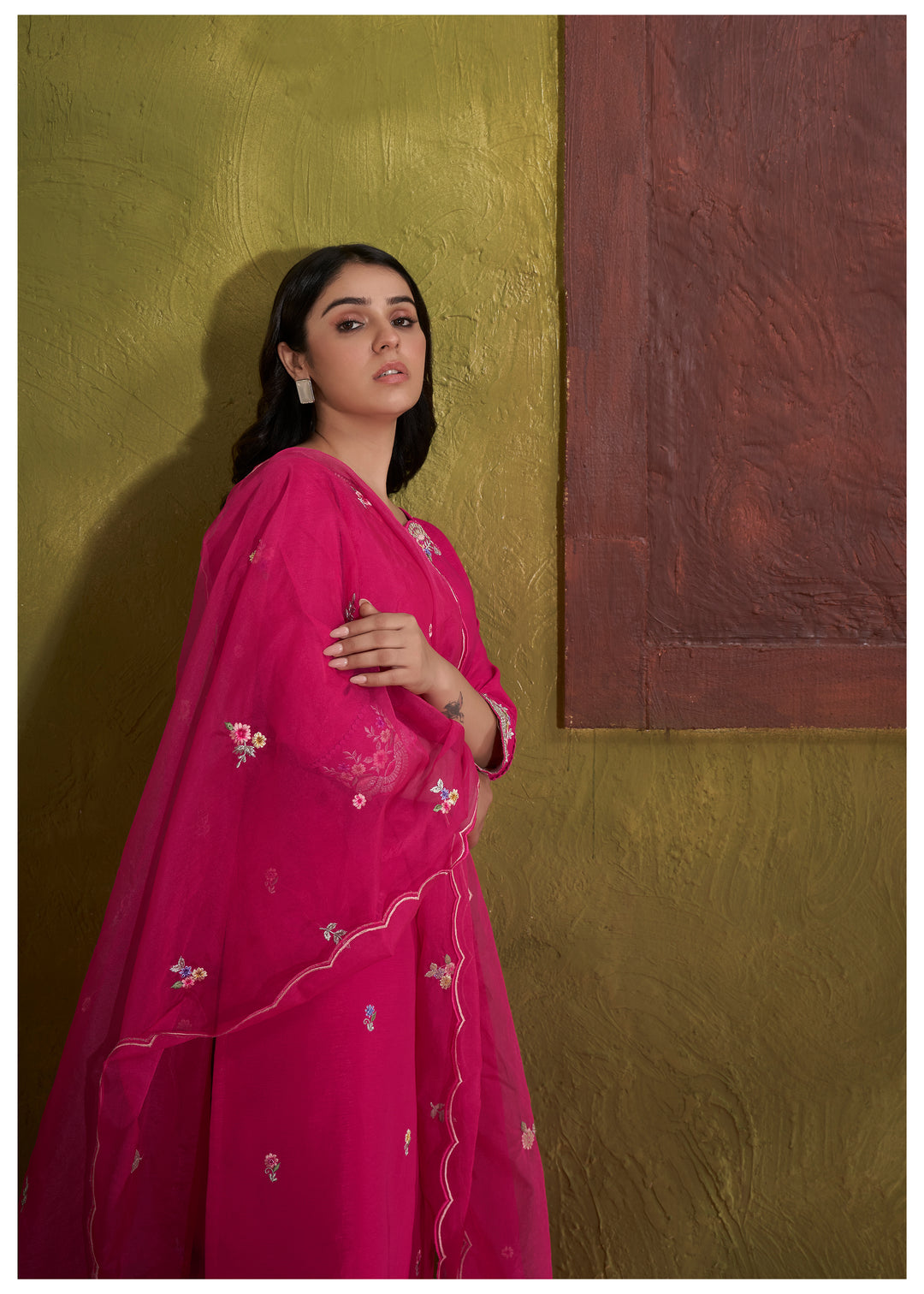 Women's Rani Pink  Kurta, Pant & Dupatta Set