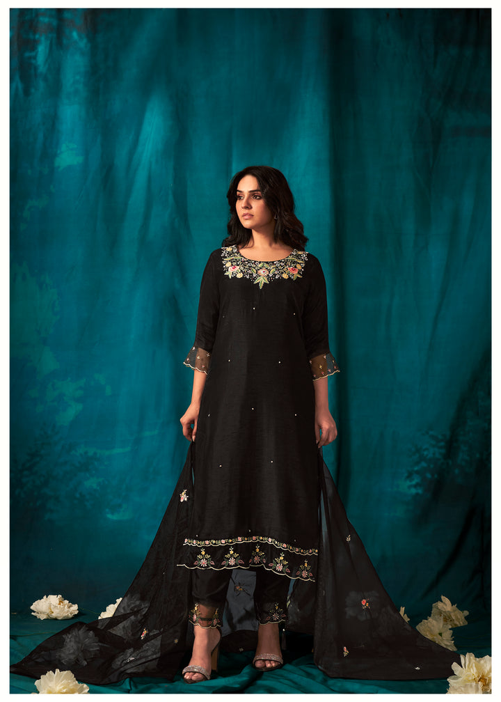 Women's Black  Kurta, Pant & Dupatta Set