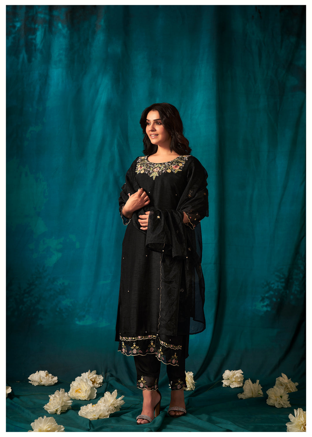 Women's Black  Kurta, Pant & Dupatta Set