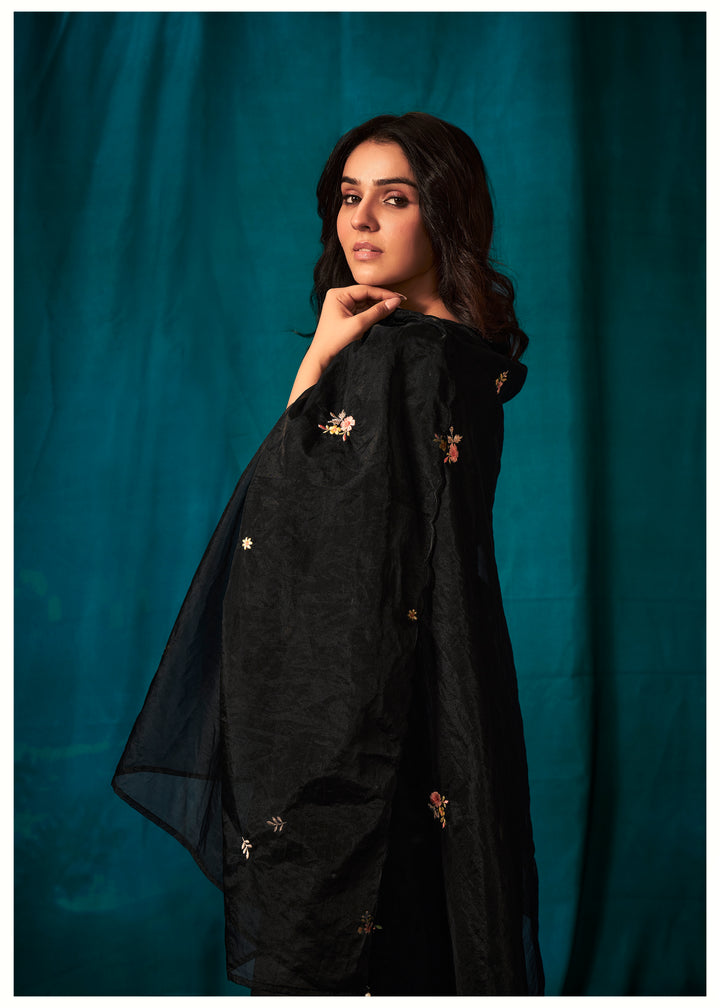 Women's Black  Kurta, Pant & Dupatta Set