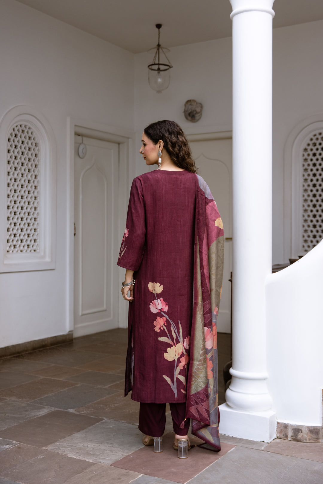 womens Brown Viscose Muslin Kurta Pant and Dupatta Set