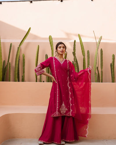 Maroon Modal Muslin Kurta Palazzo and Dupatta Set