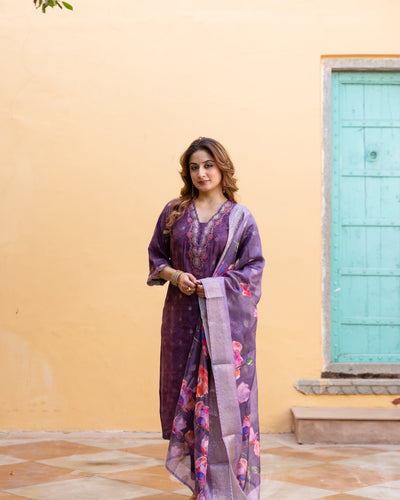Dark Purple Modal Muslin Kurta Pant and Dupatta Set