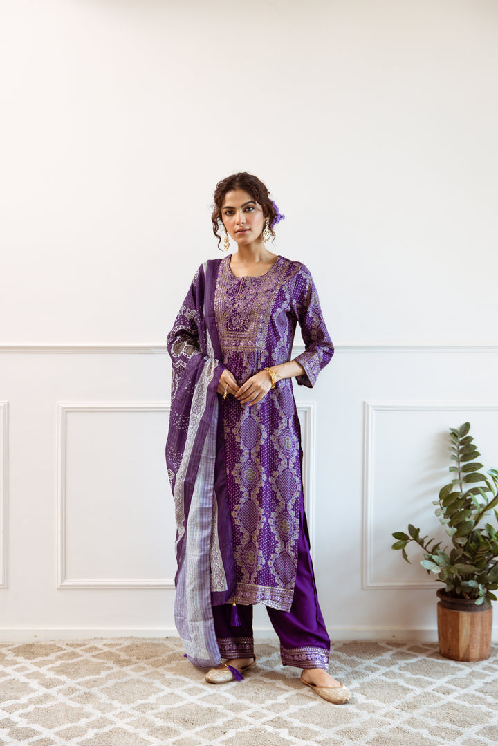 Women's Blue Modal Muslin Kurta Palazzo and Dupatta Set