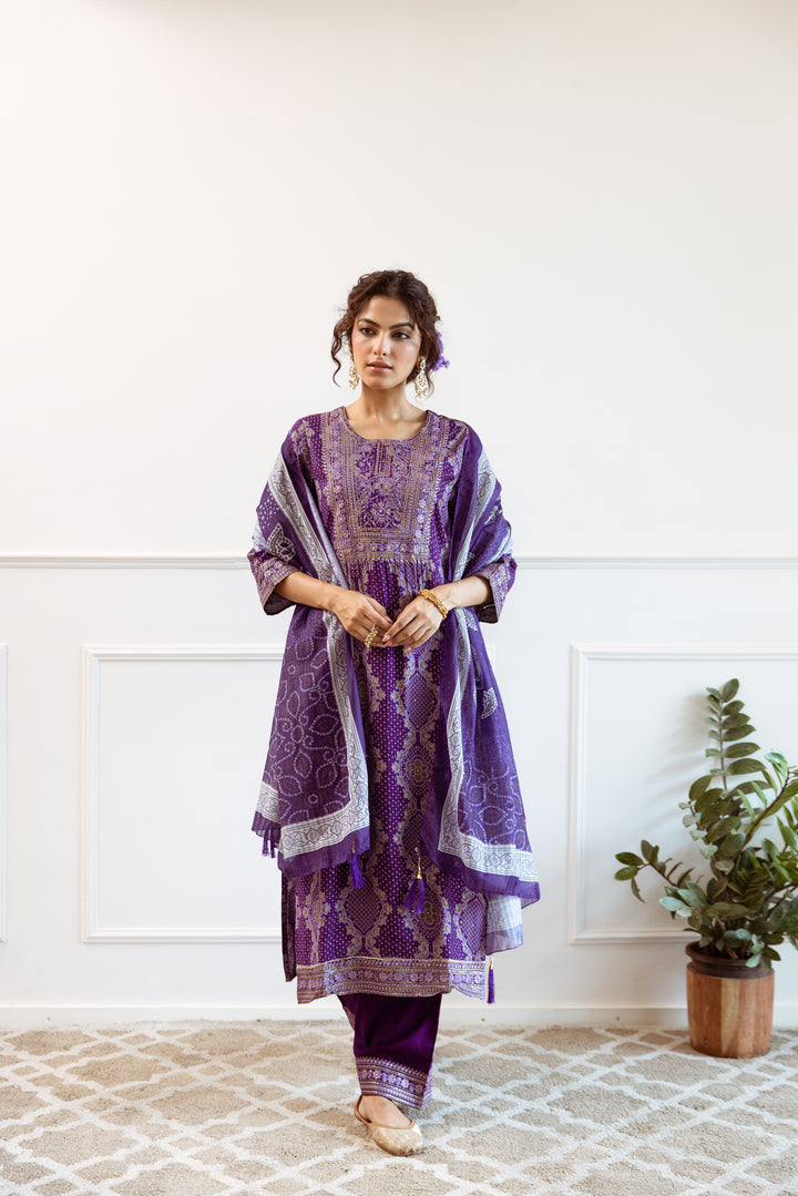 Women's Blue Modal Muslin Kurta Palazzo and Dupatta Set