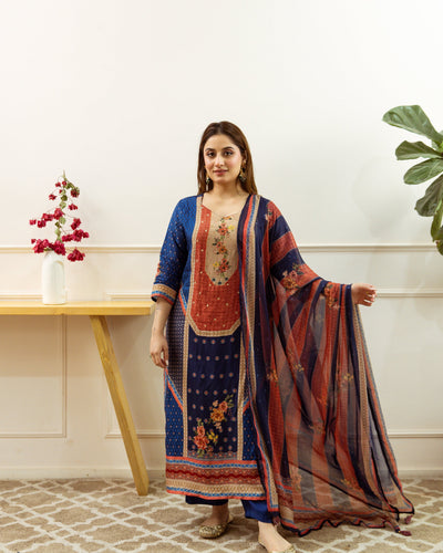 Multicolor Dolla Silk Kurta Pant and Dupatta Set