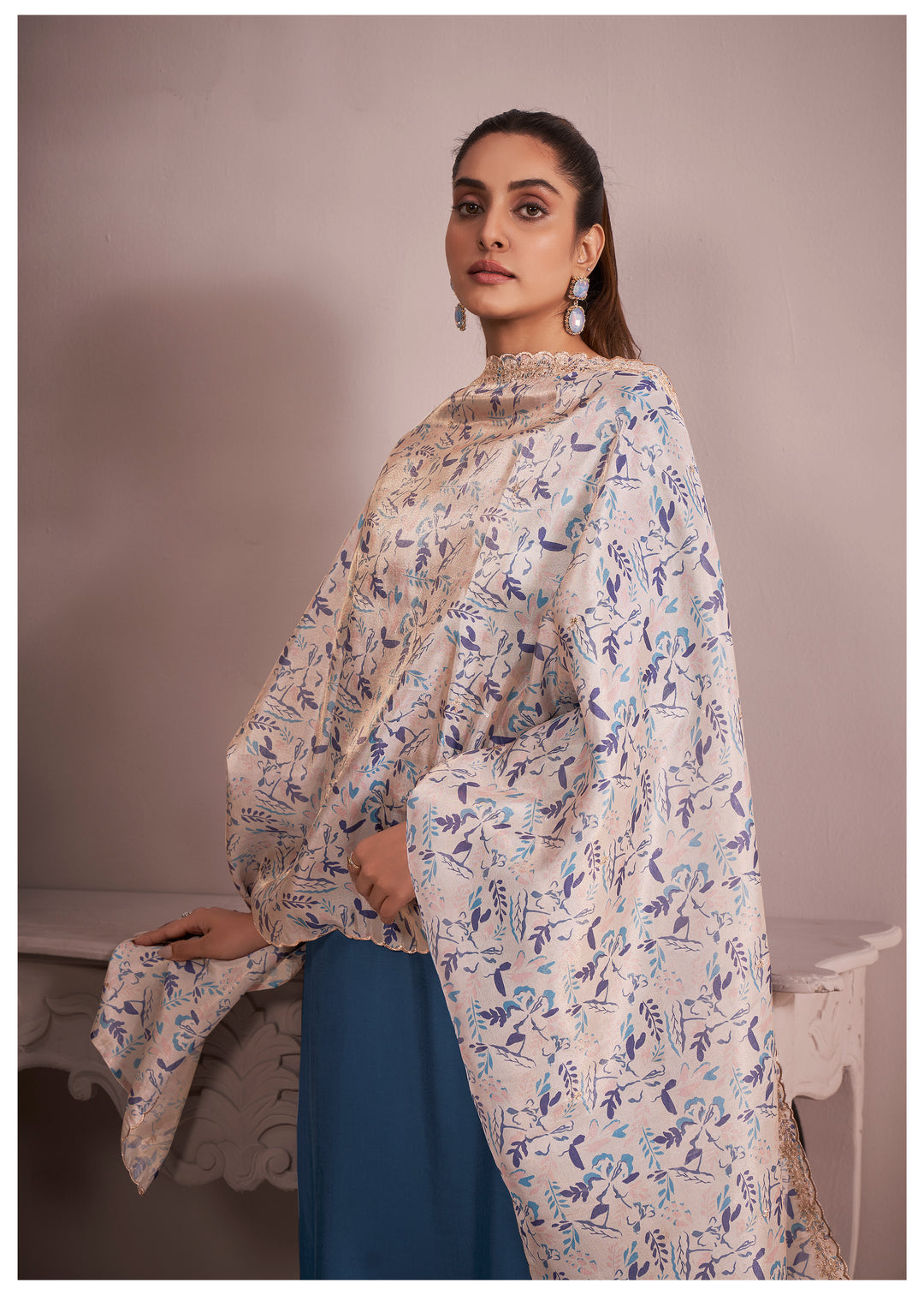 womens Blue Rayon Kurta, Pant & Dupatta Set