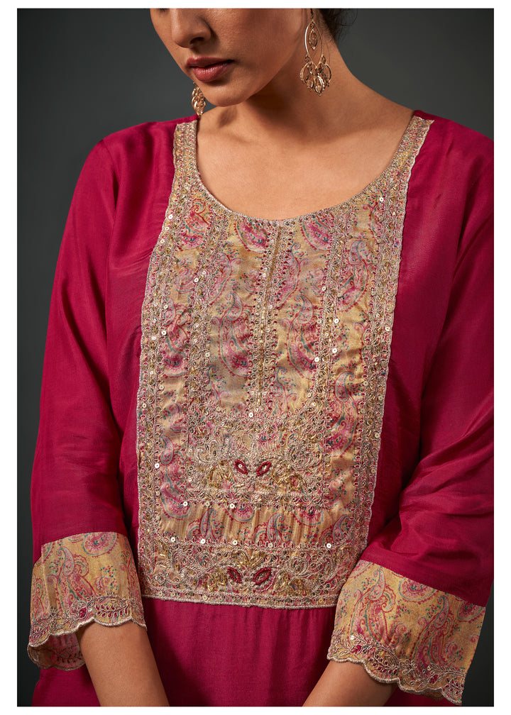 womens Maroon Rayon Kurta, Pant & Dupatta Set