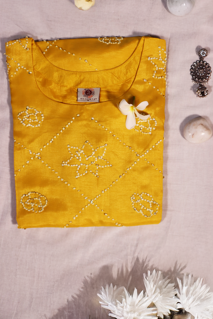 Women's Yellow Pure Dola Kurta, Pant & Dupatta Set