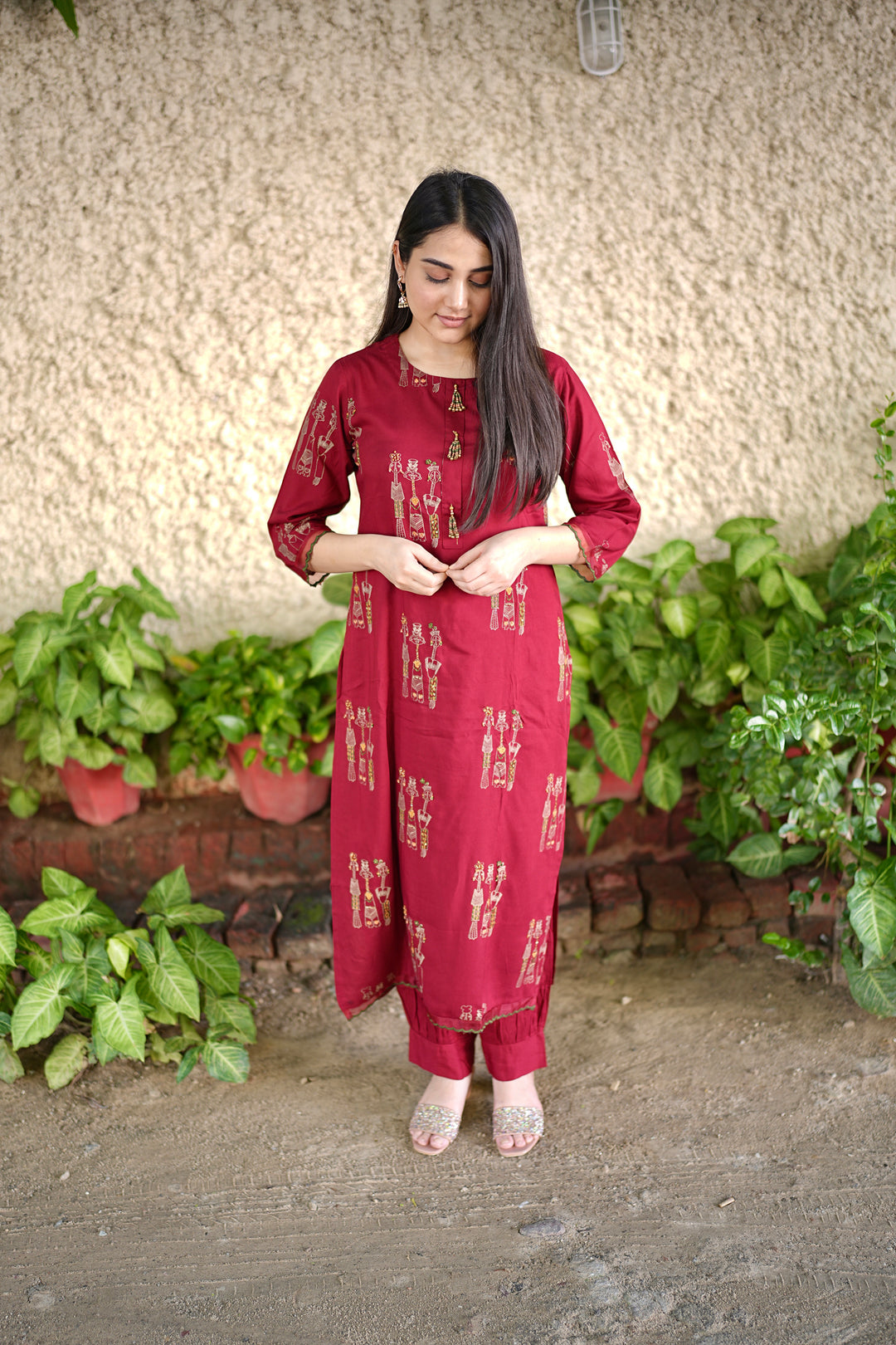 Women's Rayon Red Straight Kurta & Afghani Salwar Set