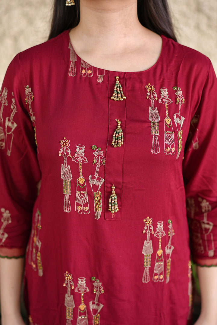 Women's Rayon Red Straight Kurta & Afghani Salwar Set