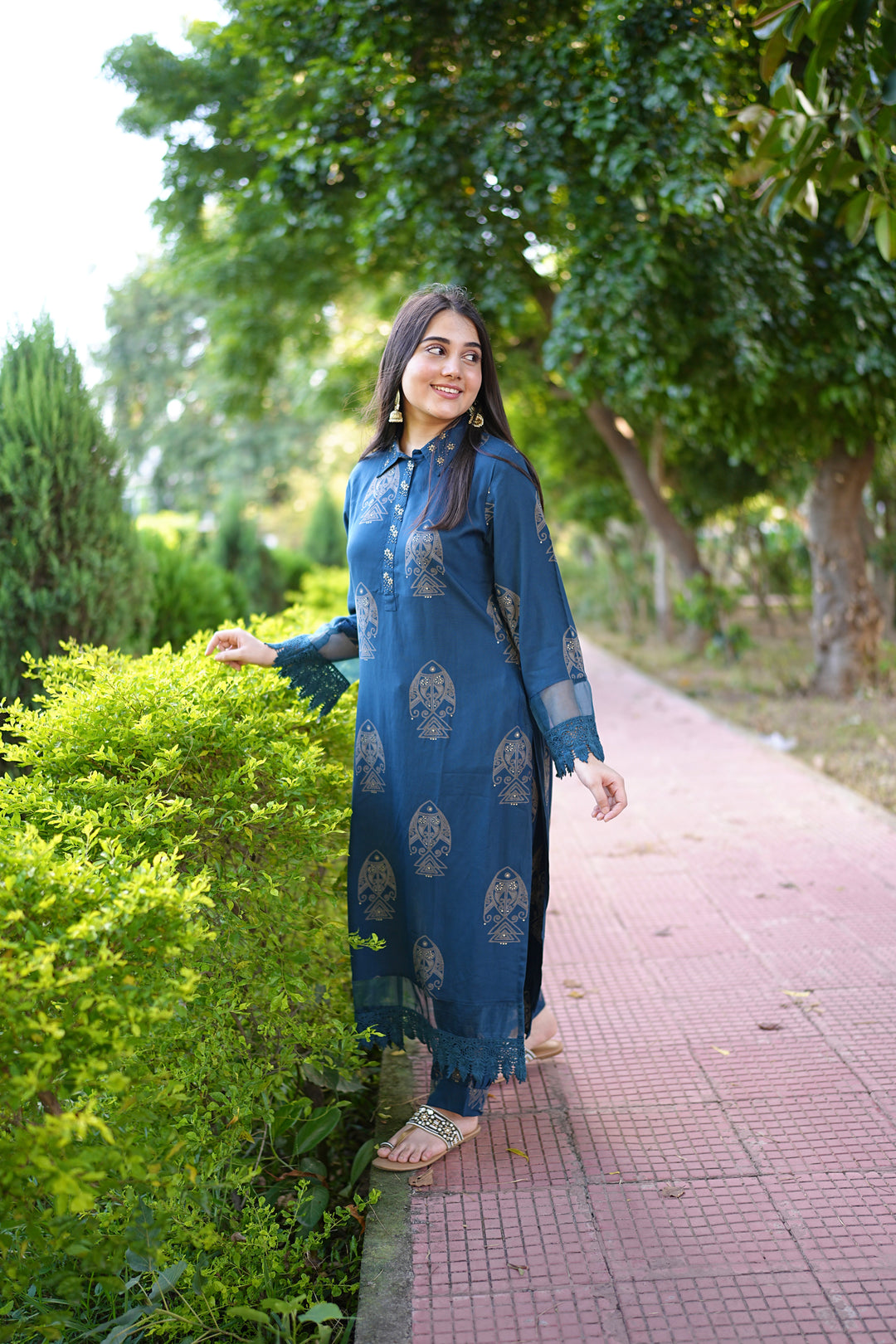 Nehamta Women's Rayon Teal Straight Kurta & Afghani Salwar Set