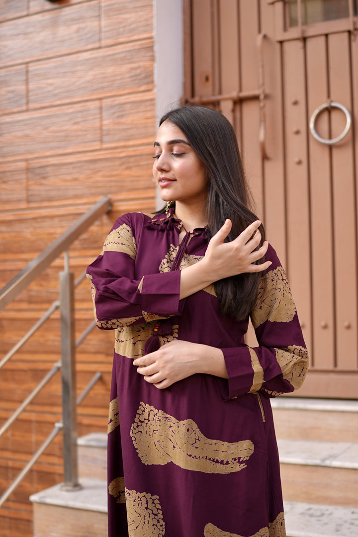 Women's Rayon Maroon Straight Kurta & Afghani Salwar Set