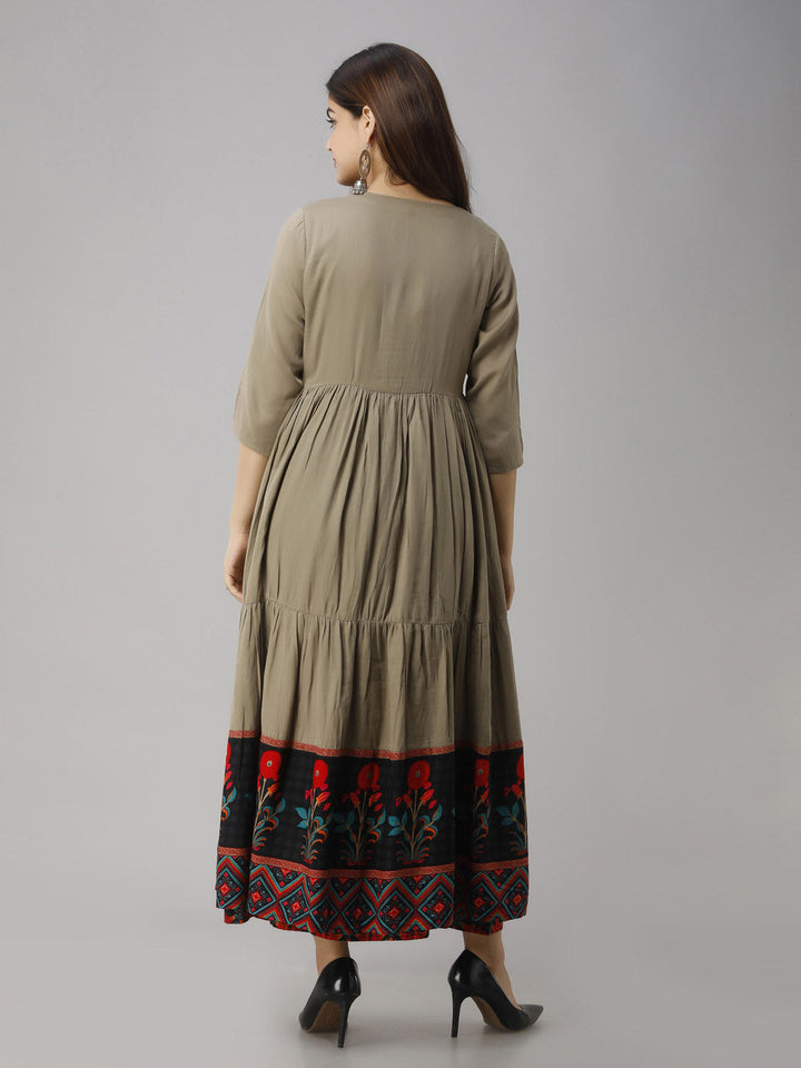 Rayon Straight Women's Kurta with Brown Cotton Flared Jacket