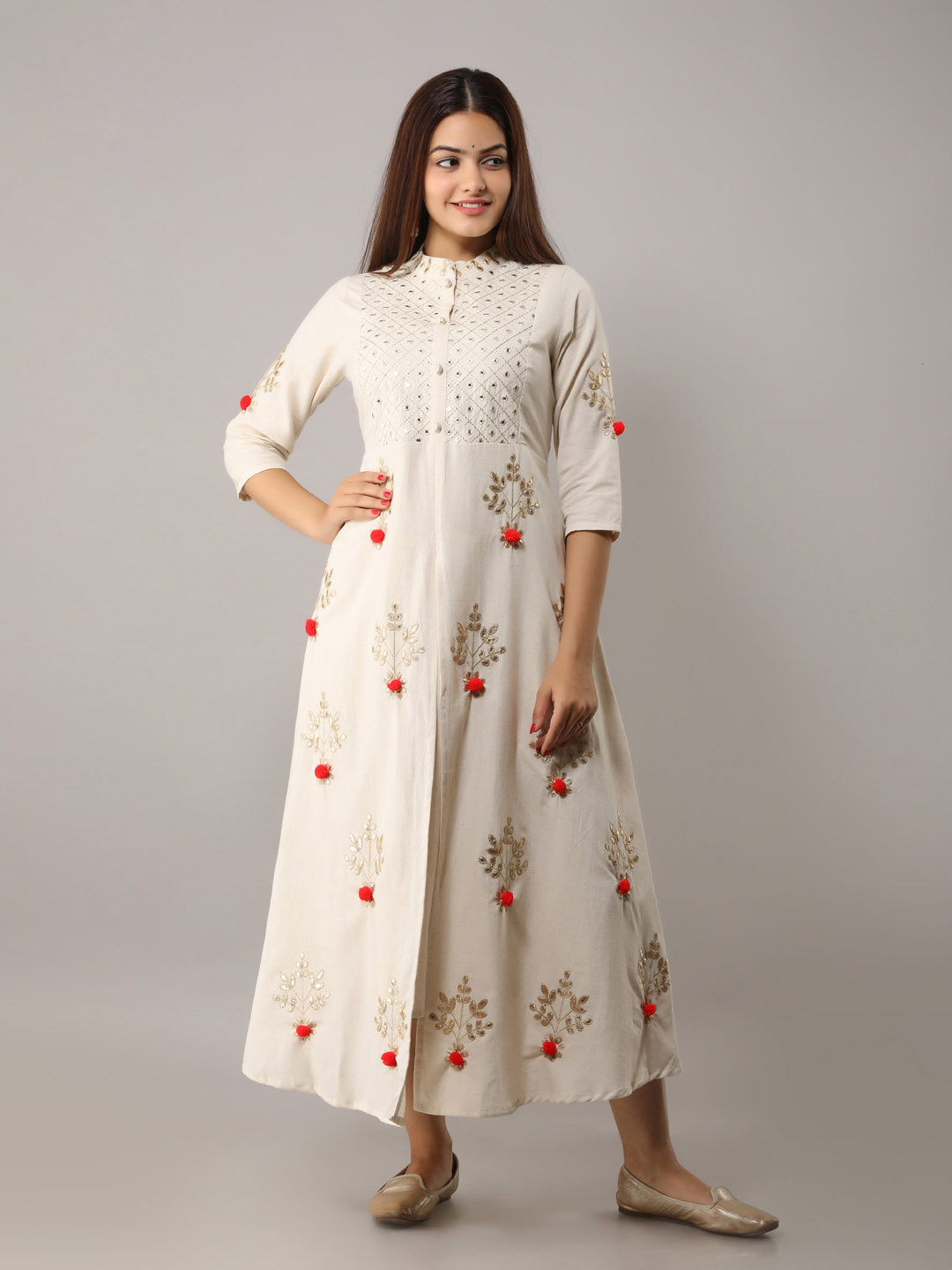 White Rayon Kurta with Gotta Patti Work