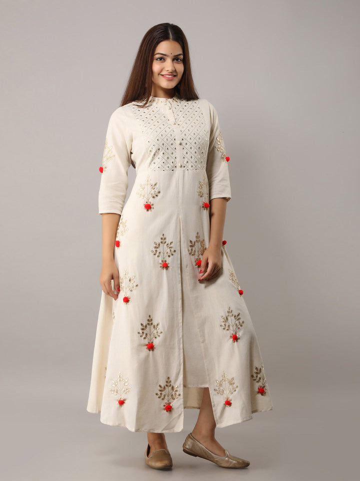 White Rayon Kurta with Gotta Patti Work