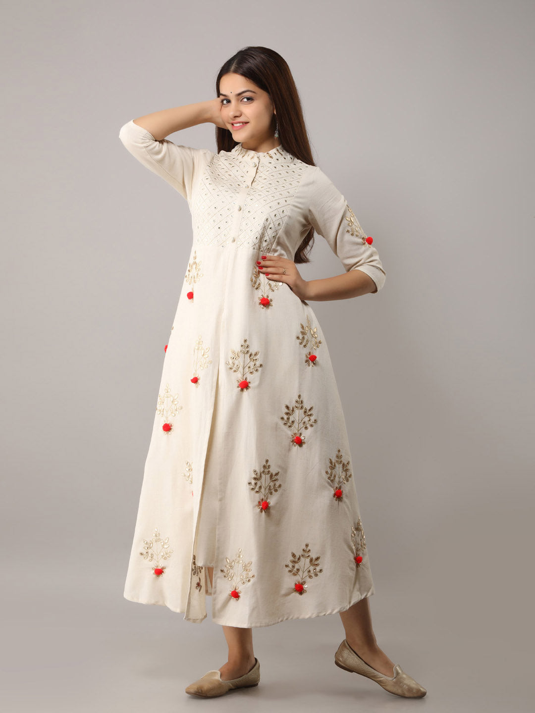 White Rayon Kurta with Gotta Patti Work