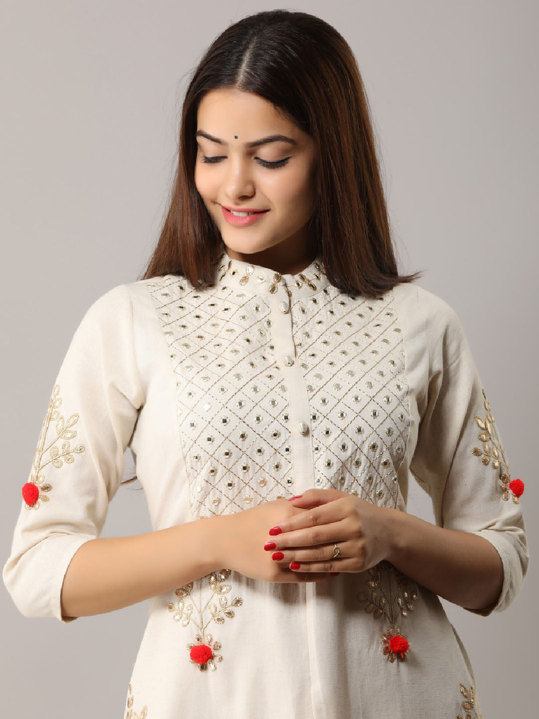 White Rayon Kurta with Gotta Patti Work