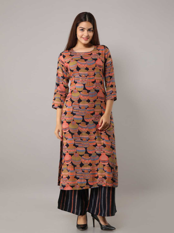 Rayon Slub Straight Women's Kurta with Palazzo