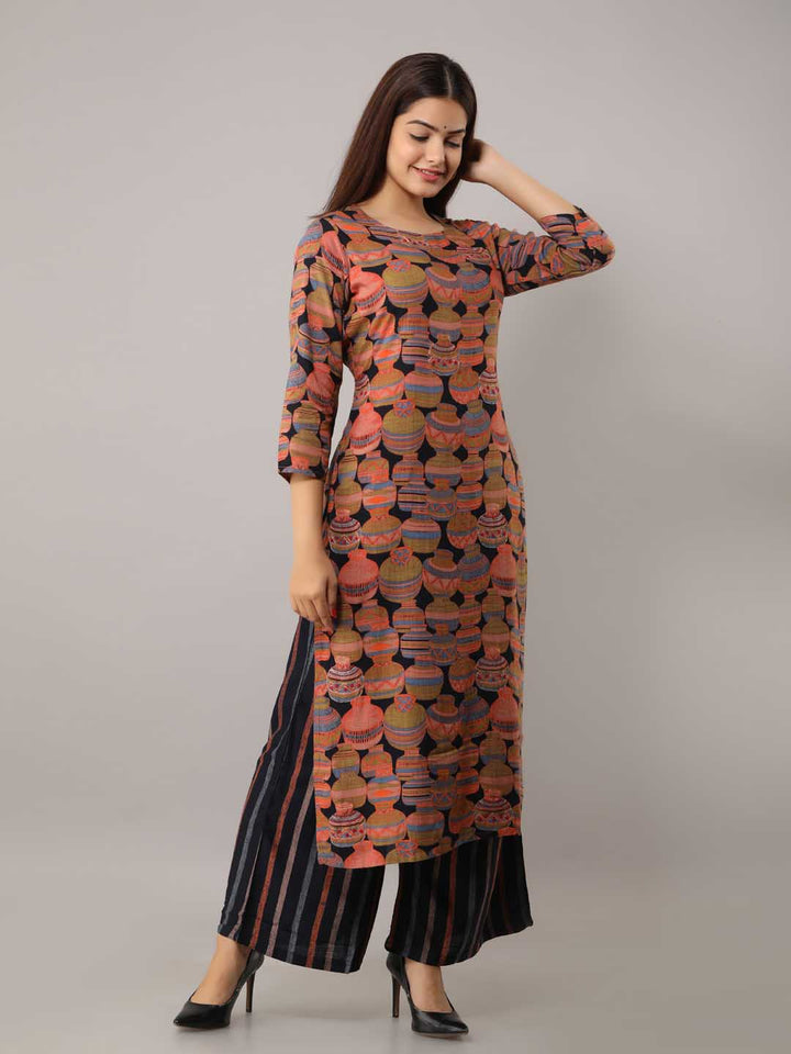 Rayon Slub Straight Women's Kurta with Palazzo