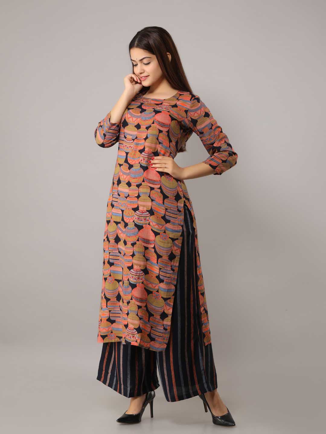 Rayon Slub Straight Women's Kurta with Palazzo