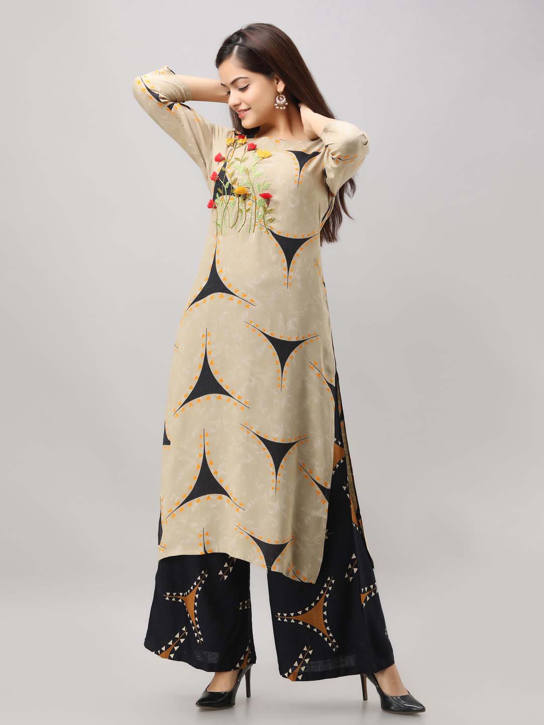 Women's Rayon Straight Slub   Kurta with Palazzo