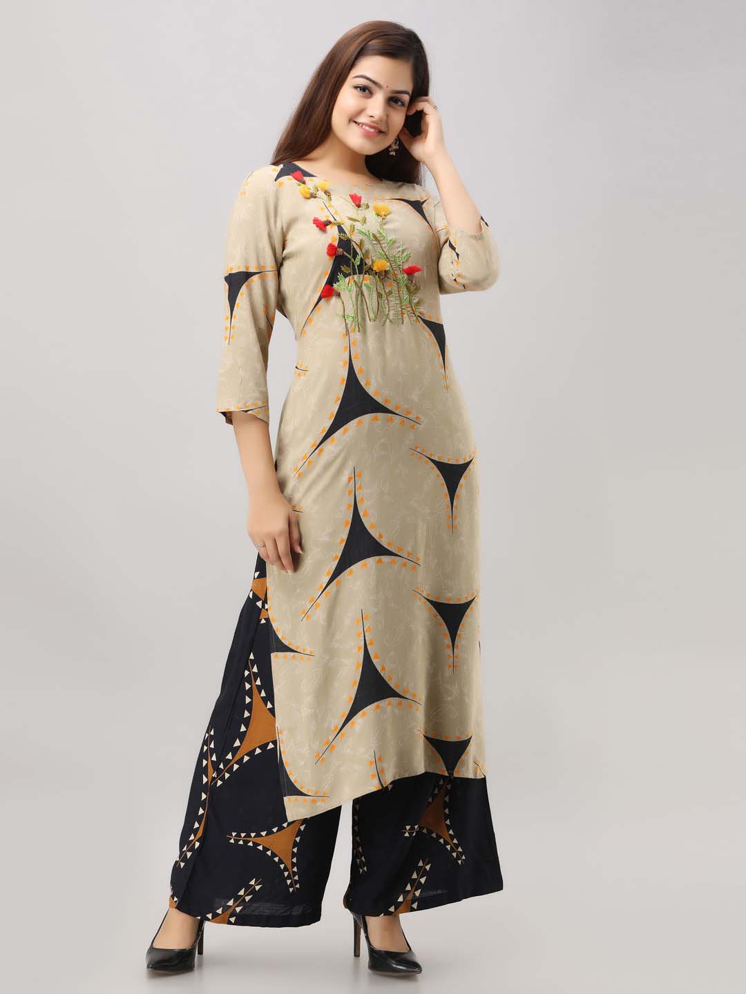 Women's Rayon Straight Slub   Kurta with Palazzo