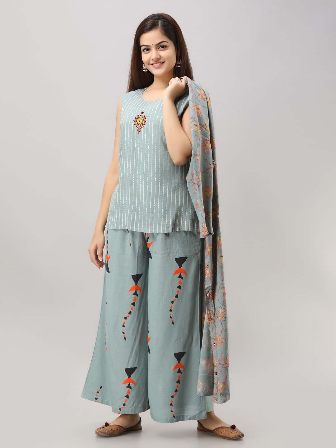 Women's Rayon Slub Shrug/Jacket with Palazzo