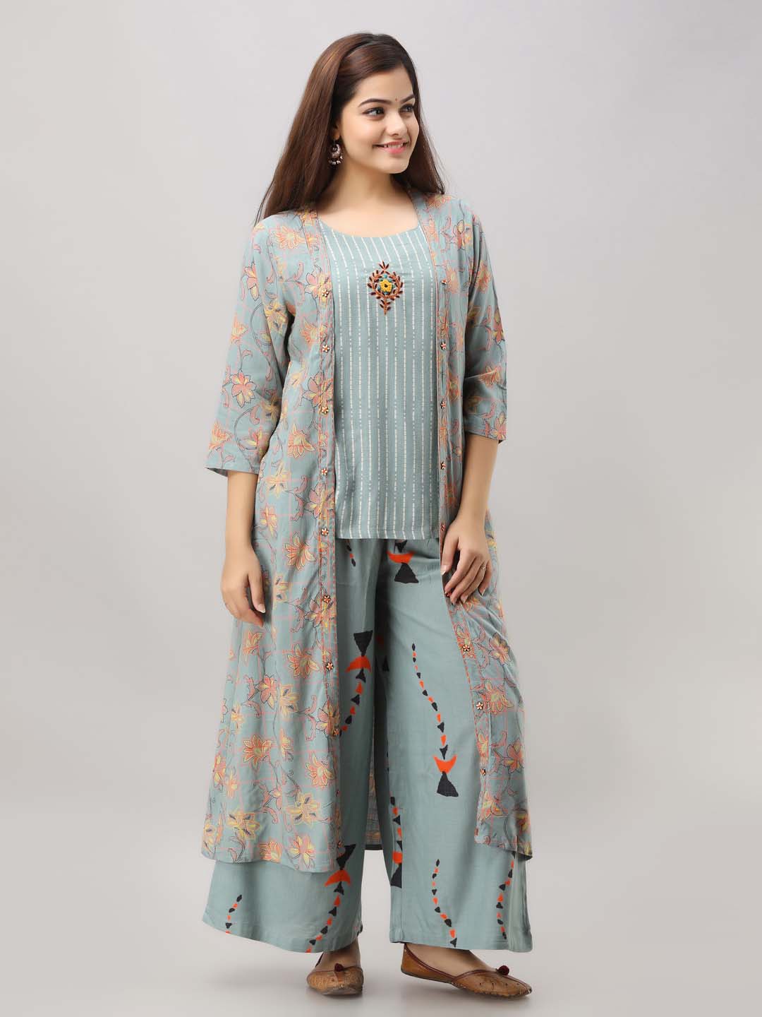 Women's Rayon Slub Shrug/Jacket with Palazzo