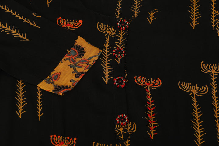 Women Black Rayon Slub Straight Ethnic Set