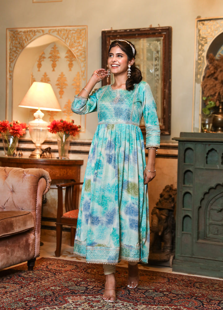 Women Mint Green Muslin Nyara Cut A-Line Kurta