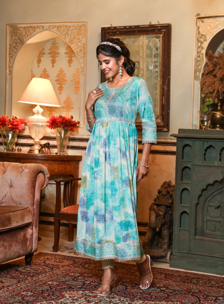 Women Mint Green Muslin Nyara Cut A-Line Kurta