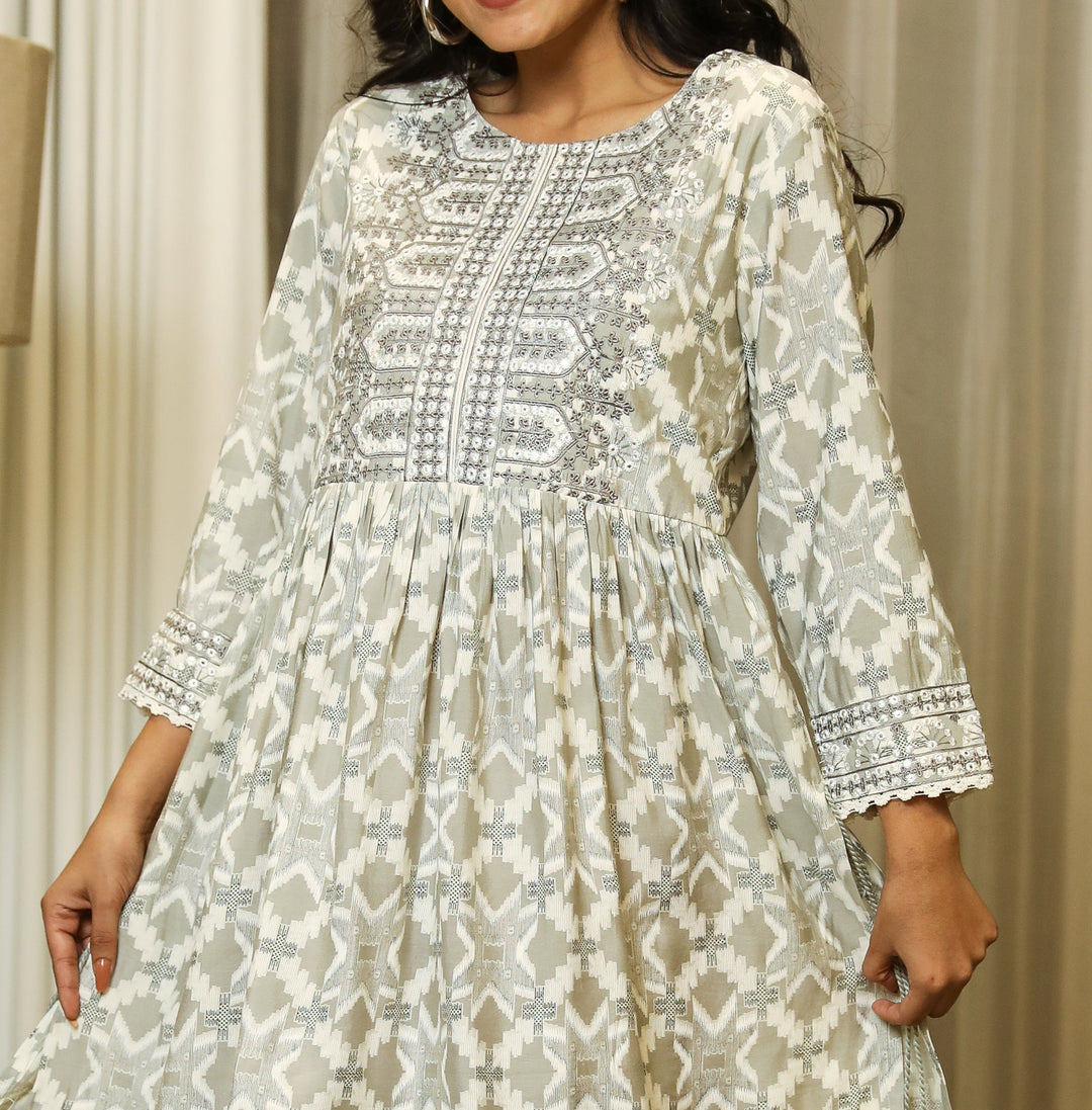 Women Grey Muslin Middy Tunic