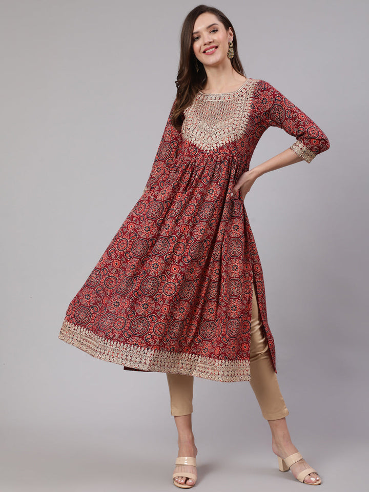 Women Rust Cotton Nyara Cut A-Line Kurta
