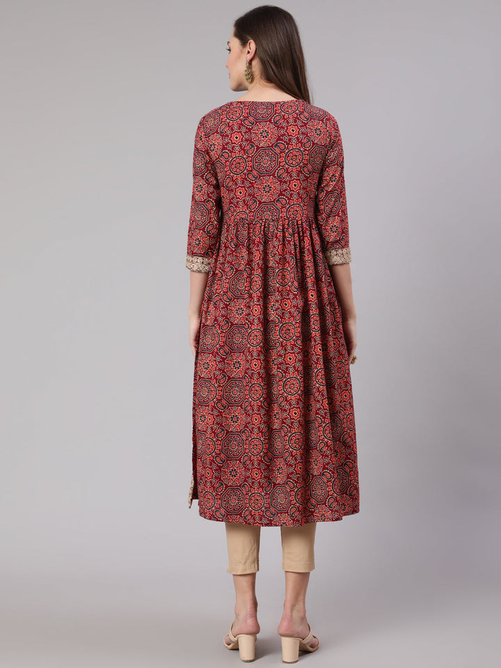 Women Rust Cotton Nyara Cut A-Line Kurta