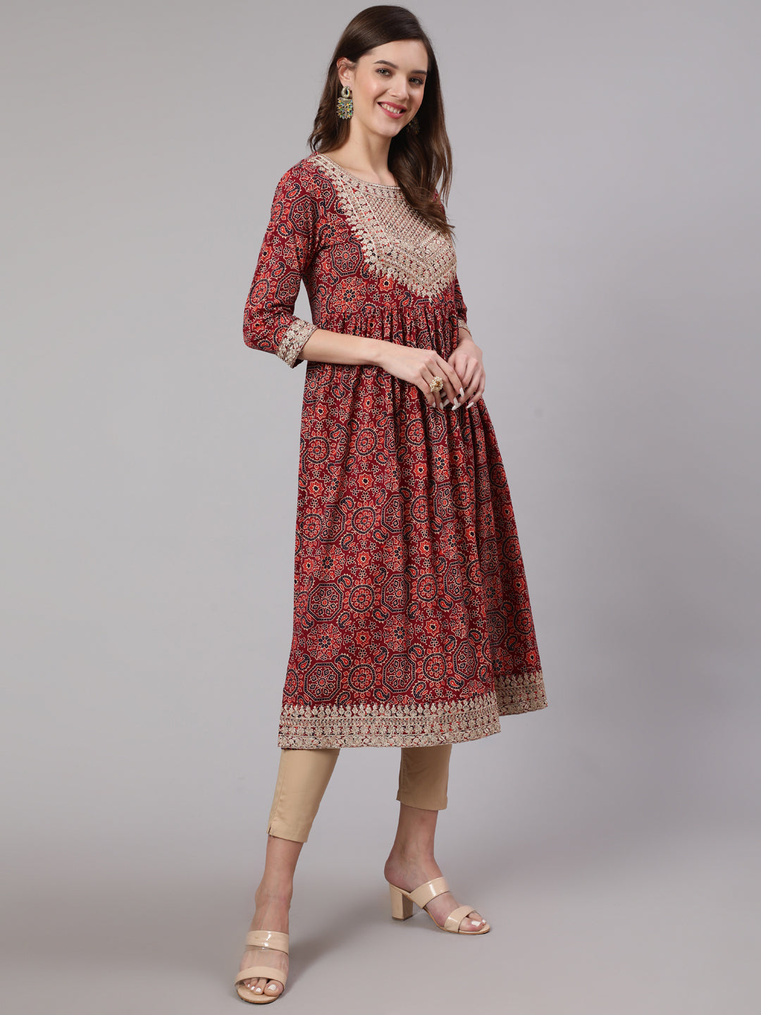 Women Rust Cotton Nyara Cut A-Line Kurta