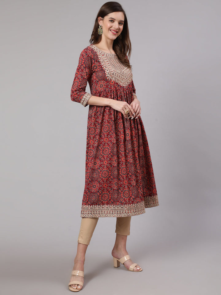 Women Rust Cotton Nyara Cut A-Line Kurta