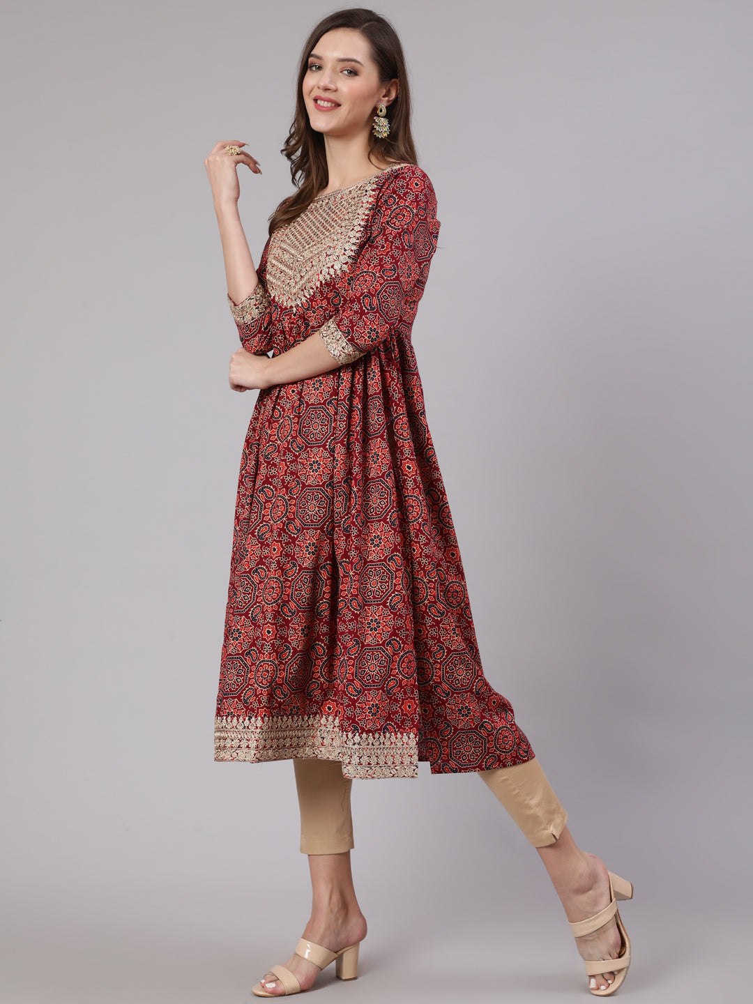 Women Rust Cotton Nyara Cut A-Line Kurta