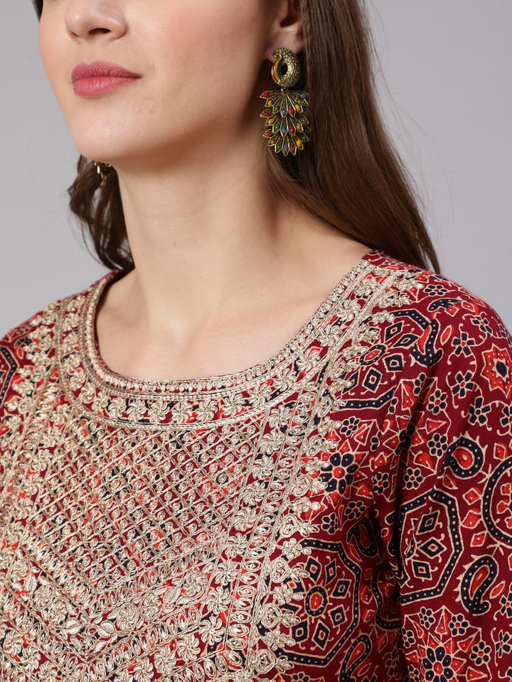 Women Rust Cotton Nyara Cut A-Line Kurta