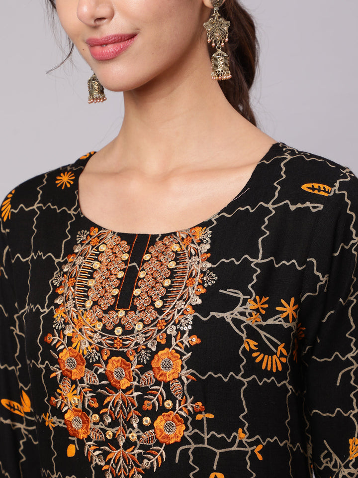 Women Black Rayon Slub Nyara Cut A-Line Kurta